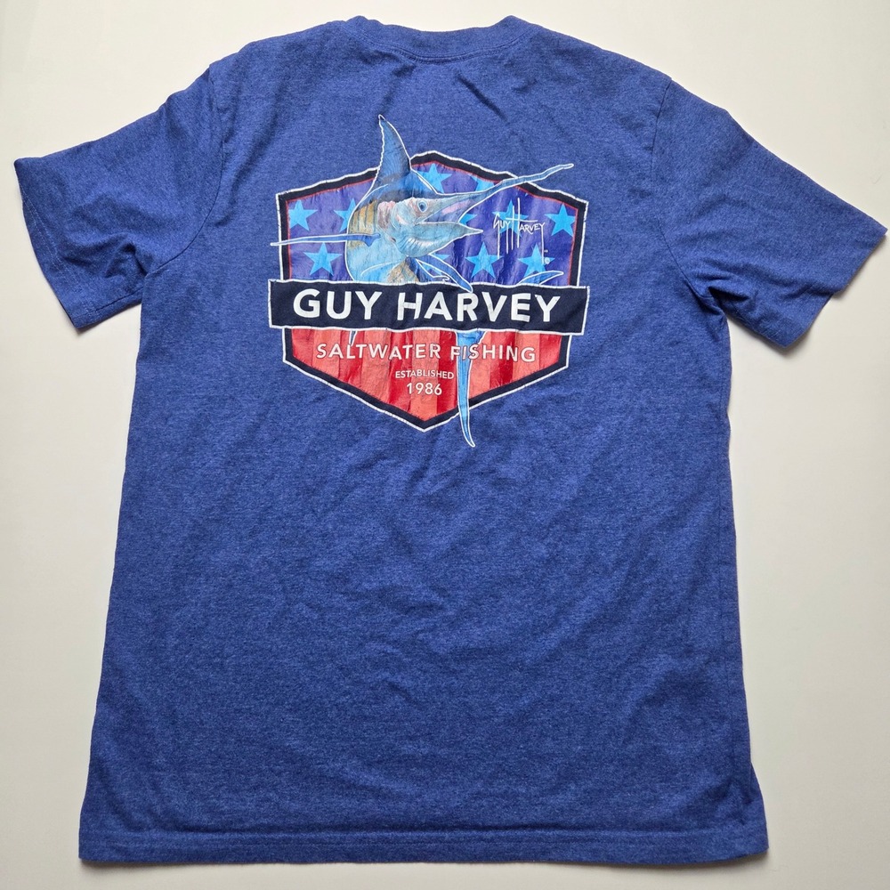 Guy Harvey Saltwater Fishing Swordfish Blue Tee t-shirt Size Small